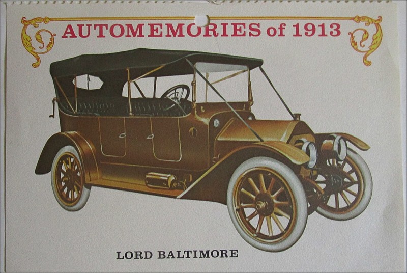 1913 Lord Baltimore Touring calendar car print (gold, black top)