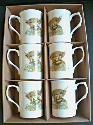 Highland Cow Bone Porzellan Tassen - 6er Set passende Tassen Geschenk verpackt