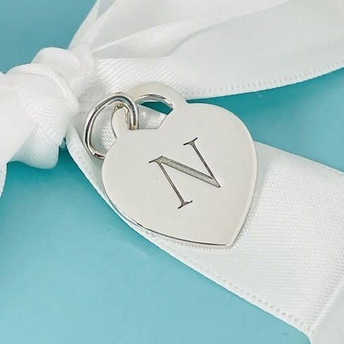 Tiffany Letter N Heart Pendant or Charm Notes Alphabet in Sterling Silver - Picture 2 of 5