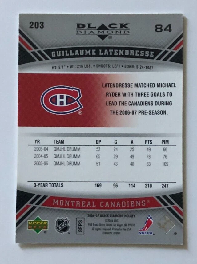 2006-07 UD Black Diamond Rookie Gems #203 Guillaume Latendresse - Image 2 of 2