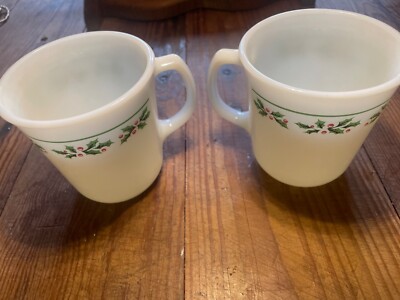 Vintage Corning / Pyrex Glass Holly Days Mugs, set of 2 (1985)