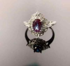 2Ct Oval Cut Lab-Created Alexandrite Halo Engagement Ring 14K White Gold Plated