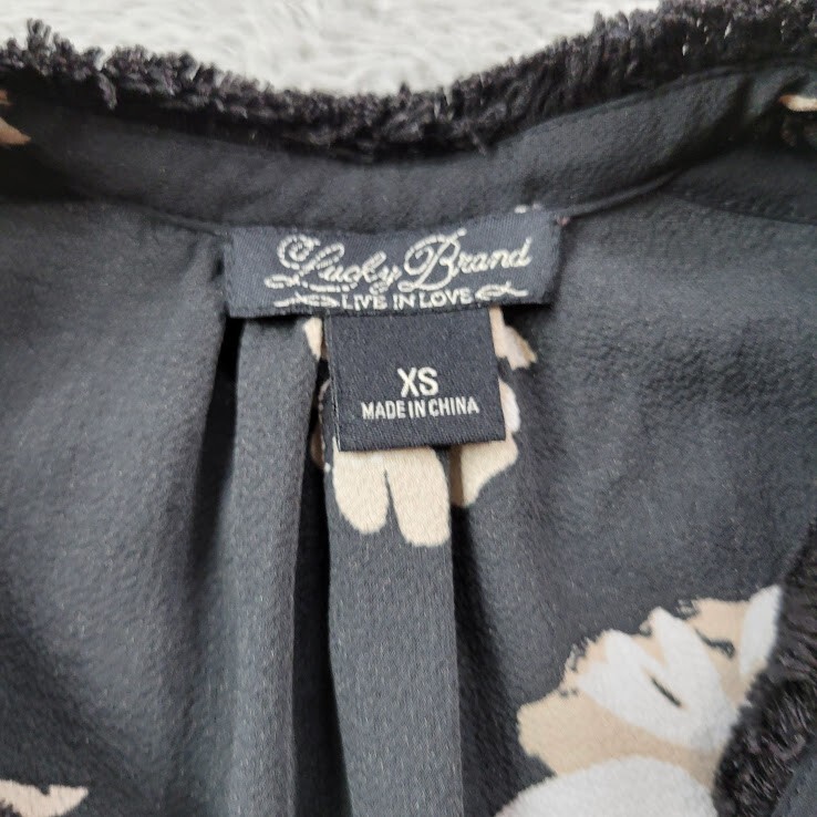 Lucky Brand Tunic Womens XS Trapeze Micro Floral Crochet Boho Peasant Blouse Top