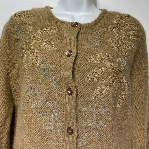 Vintage journal hong kong gold Beaded button mohair knit cardigan sweater Size L - Picture 6 of 6