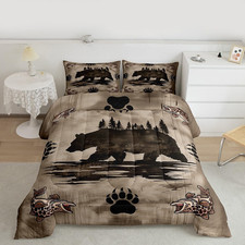 Bear Print Kids Comforter Set Queen Size Wildlife Hunting Bedding Set Pike Fish