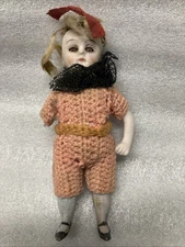 Antique Porcelain Bisque 4" doll articulated moving eyes marked 8099 on back