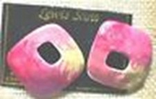 Earrings  315 Pierced Pink And White Enameled