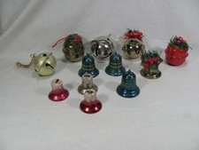 LOT OF 12 VINTAGE METAL CHRISTMAS SLEIGH  JINGLE BELLS RED GOLD BLUE