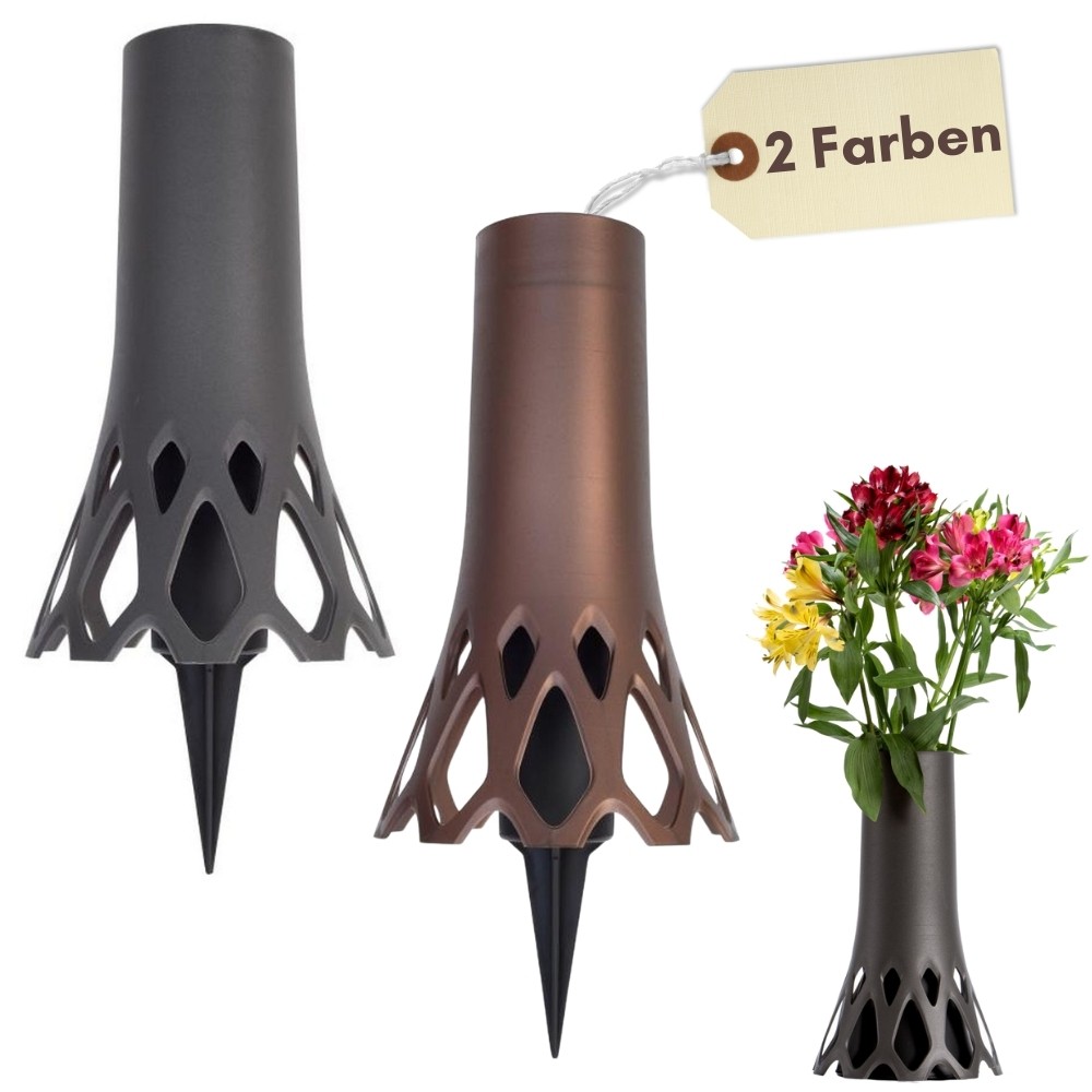 Grabvase mit Erdspieß Grab Vase für Friedhof Wetterfest Grabschmuck Steckvase