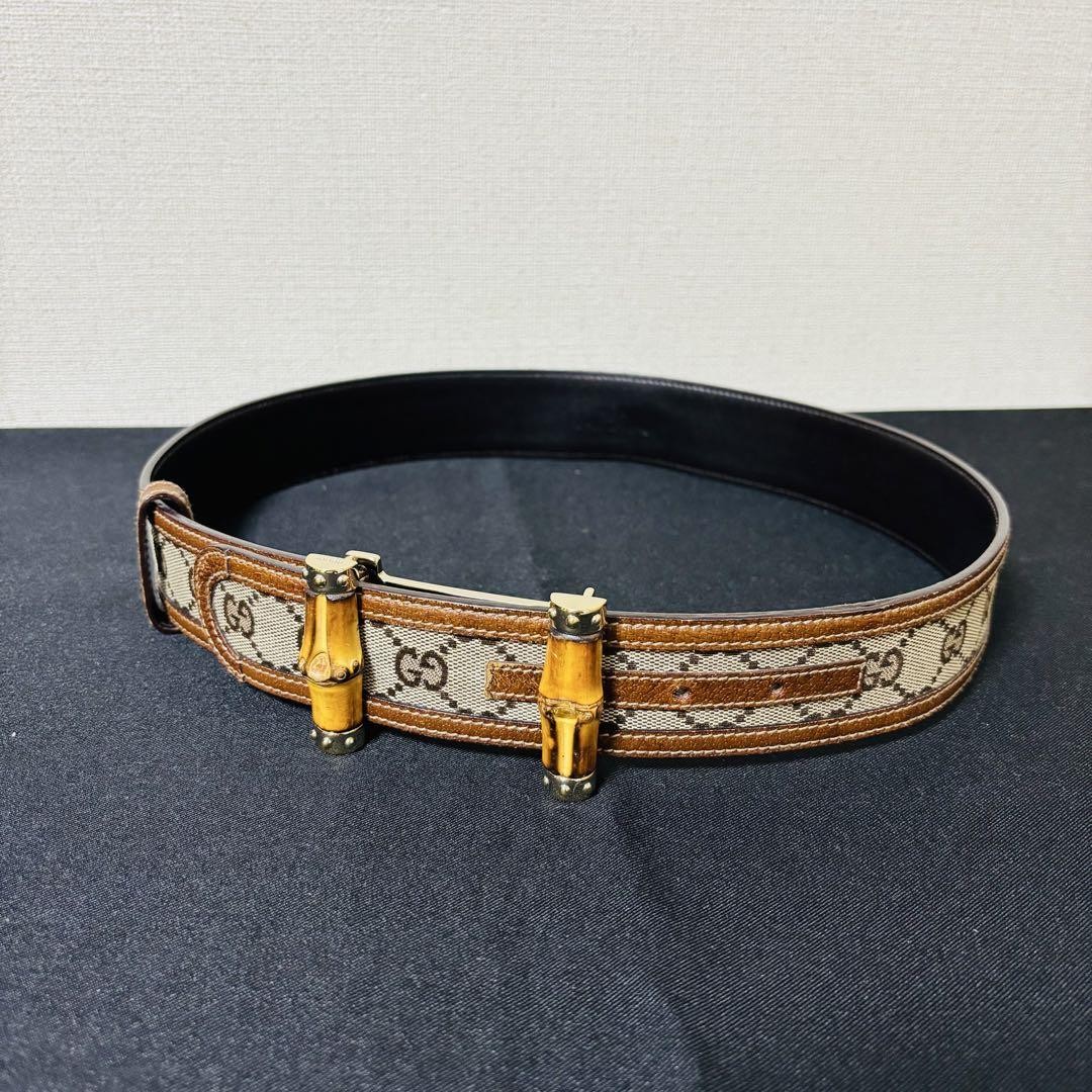 GUCCI Bamboo Buckle Gg Pattern Canvas Belt