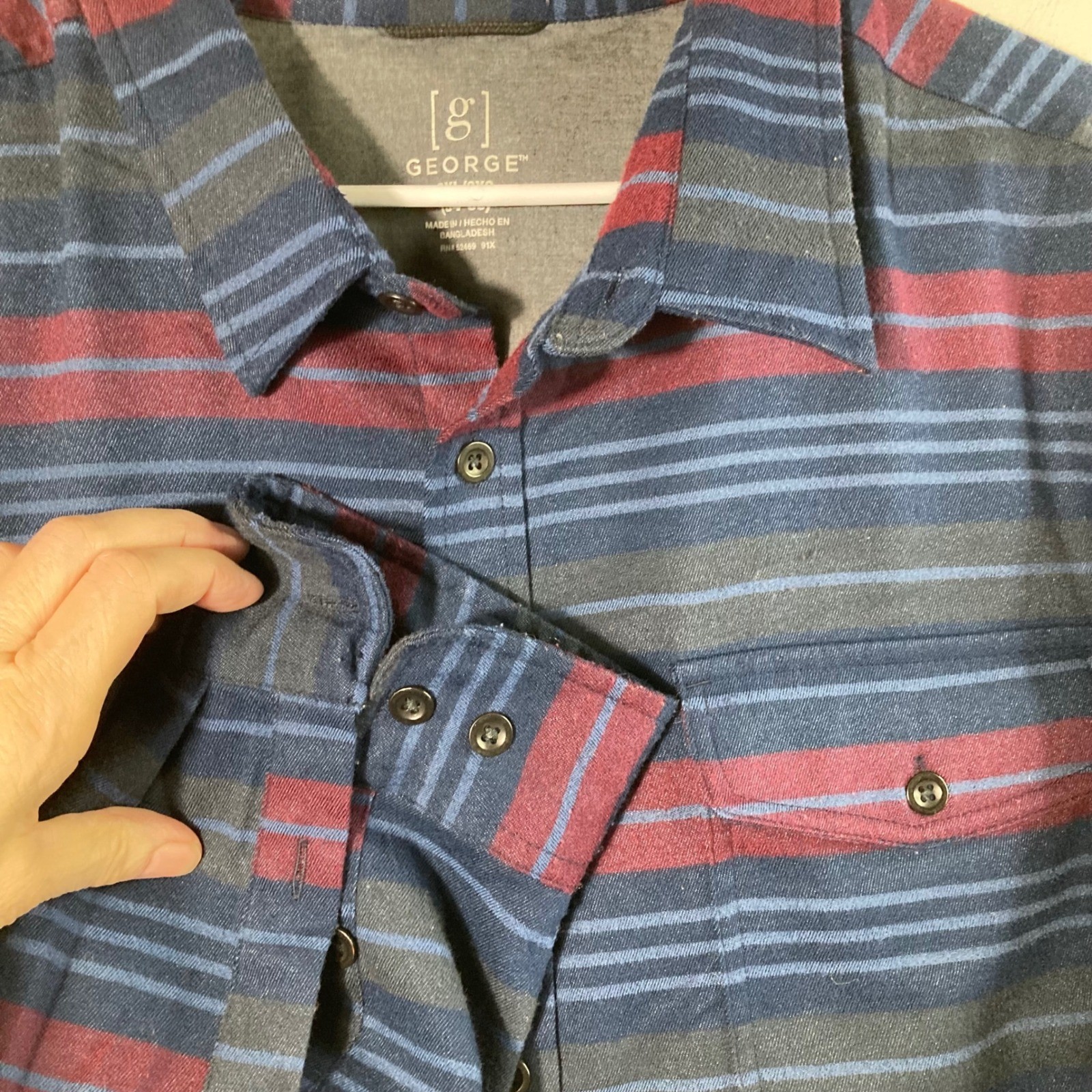 George Blue Stripe Flannel Shirt Long Sleeve Button Up Pocket Men's 3XL image 5
