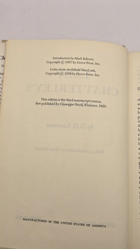 Lady Chatterly's Lover D.H. Lawrence Grove Press 1959 Hardcover Book DJ - Picture 10 of 16