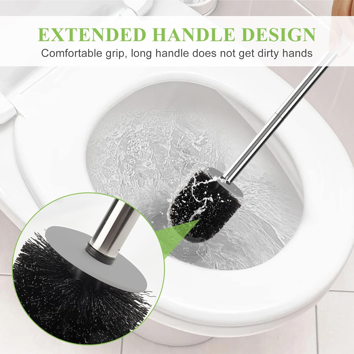 Compact Toilet Brush & Holder, Stainless Steel 1 Pack, White &amp; Grey 