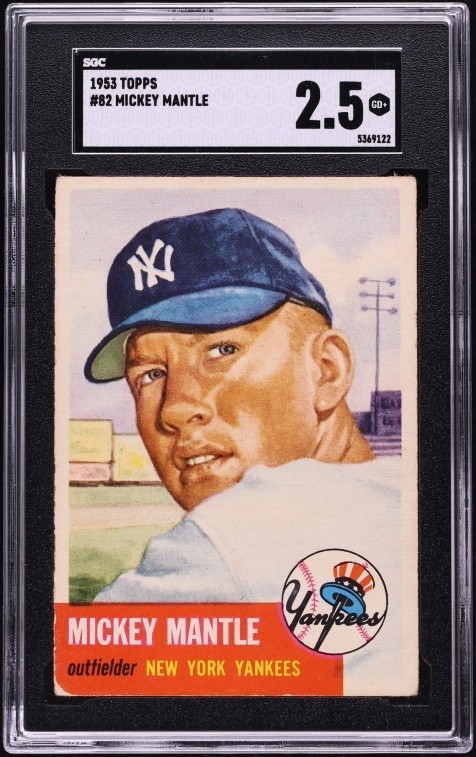 1953 Topps #82 Mickey Mantle SGC 2.5 - Nicely Centered! 