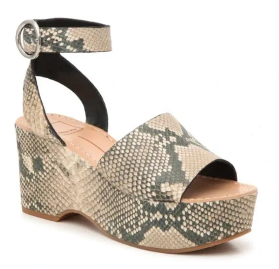 DOLCE VITA Lesly Snake Print LEATHER PLATFORM SANDALS SHOES Taupe Python 7.5