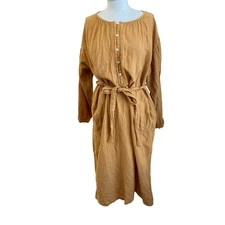 Universal Thread Balloon Long Sleeve Gauzey Cotton Front Tie Shirt Dress Sz L