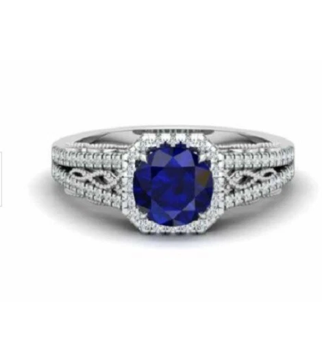 Art Deco Antique 2.30 Ct Natural Blue Sapphire Vintage Ring 14K White Gold FN