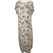 SHEIN Floral Maxi Dress XL 12 Ivory Mustard Gray Boho Shift Short Sleeve