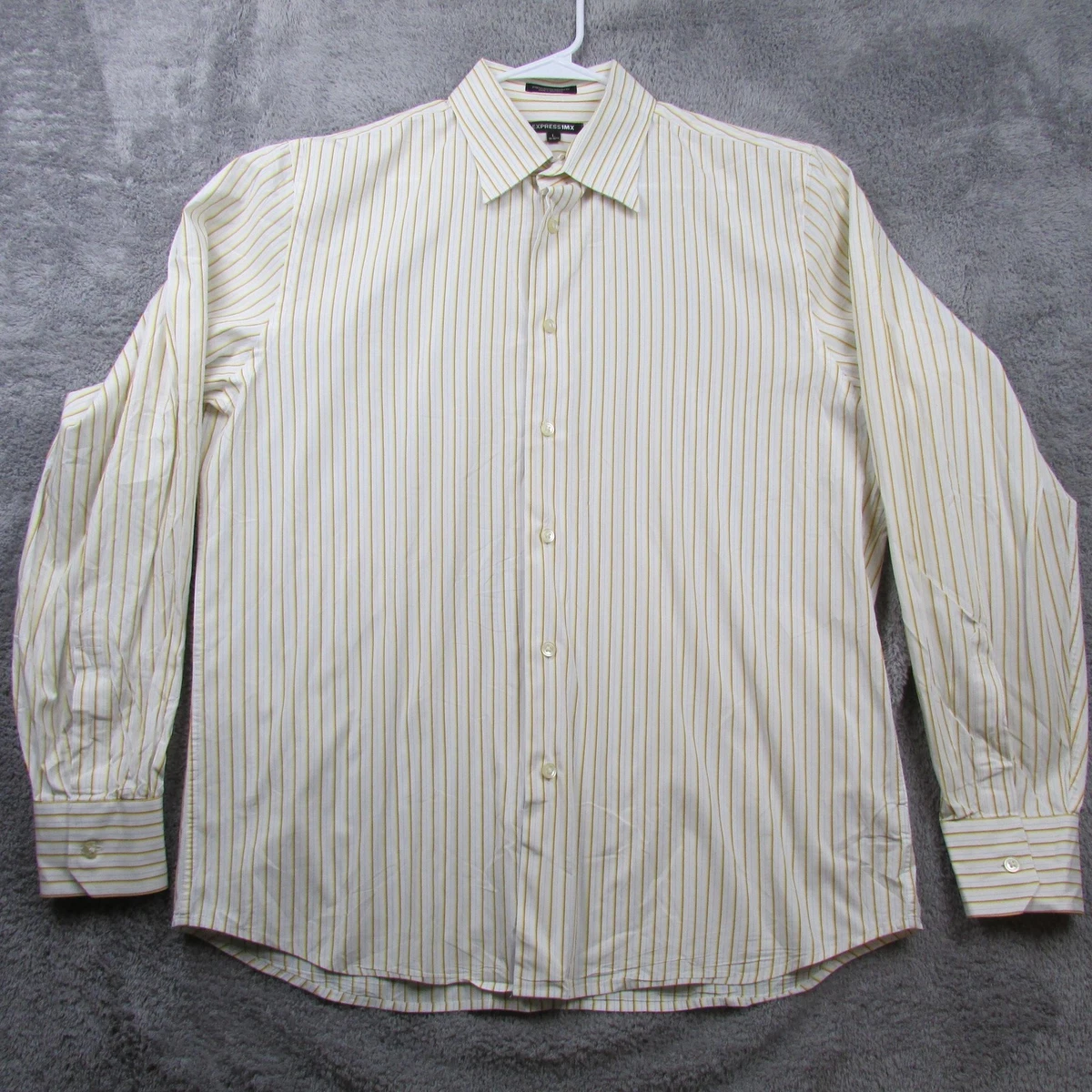express yellow dress shirt Express Men's Textured Open Knit Tan Striped Short Sleeve Shirt in Blue Small