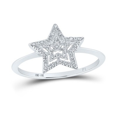 0,04 kt natürlicher Diamant 5 Punkt Stern Bandring 10 kt Weißgold