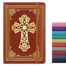 Christian Notebook Gifts for Women Men,Religious Bible Verse A6, Cross Brown