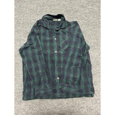 L.L. Bean Pajama Top Mens Size Large Green Blue Plaid Cotton Flannel Button