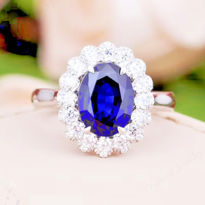4.20Ct Oval Cut Natural Blue Sapphire Diamond Real 18k White Gold Luxury Ring