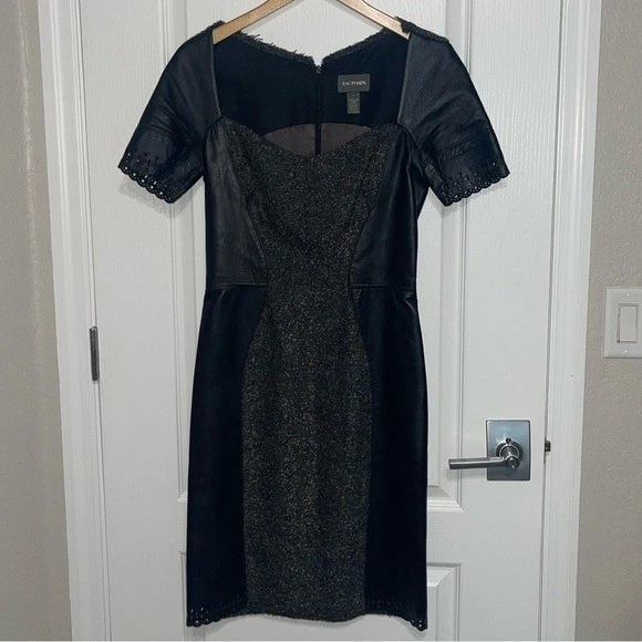 Funda de Lana Virgen Zac Posen Negra Corte Láser Acentos Escote Cuadrado Cremallera Espalda S 4 Foto 3 de 4