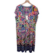 NWT Johnny Was Womens XL Janie Favorite Demarne Print Tiered Tea Length Dress