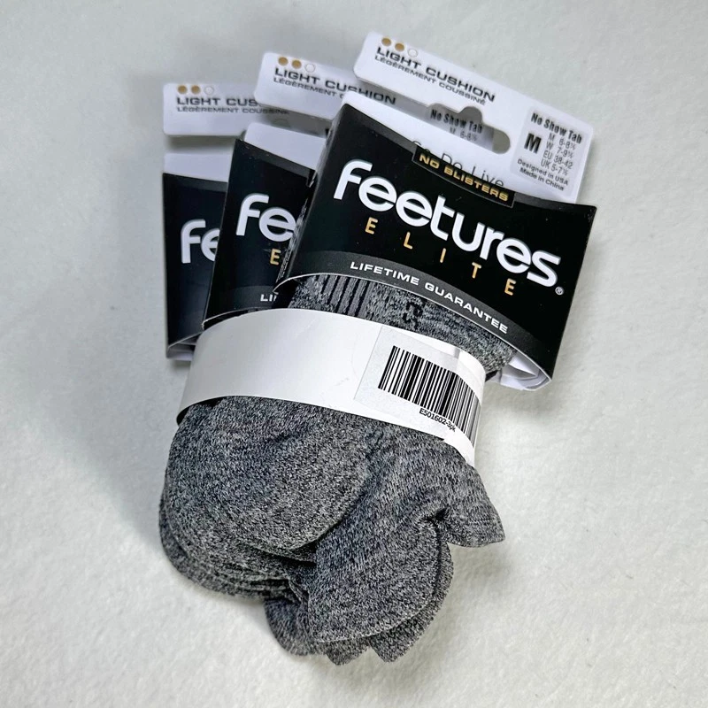 Paquete de 3 calcetines grises Feetures Elite Light cojín No Show Tab talla M 6-8,5 para hombre Foto 3 de 4