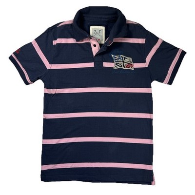 Crew Clothing Company Men's Small Blue Pink  Striped Polo Rugby Style Shirt