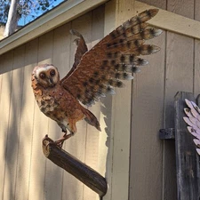 Metal Owl Wall Sculpture 21"x18" Handcrafted Outdoor Garden Art Decor for Yard