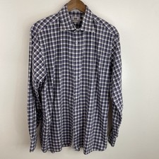 Hickey Freeman Shirt Mens XL Purple  Black Long Sleeve Button 100 Cotton