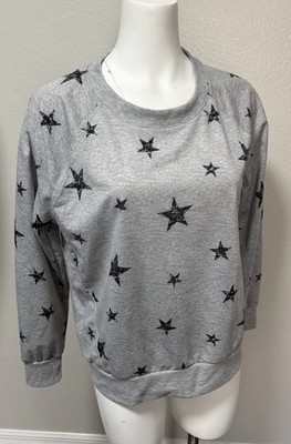 New Splendid Star Sweatshirt Lounge Top sleepwear Gray Long Sleeve Shirt Size M