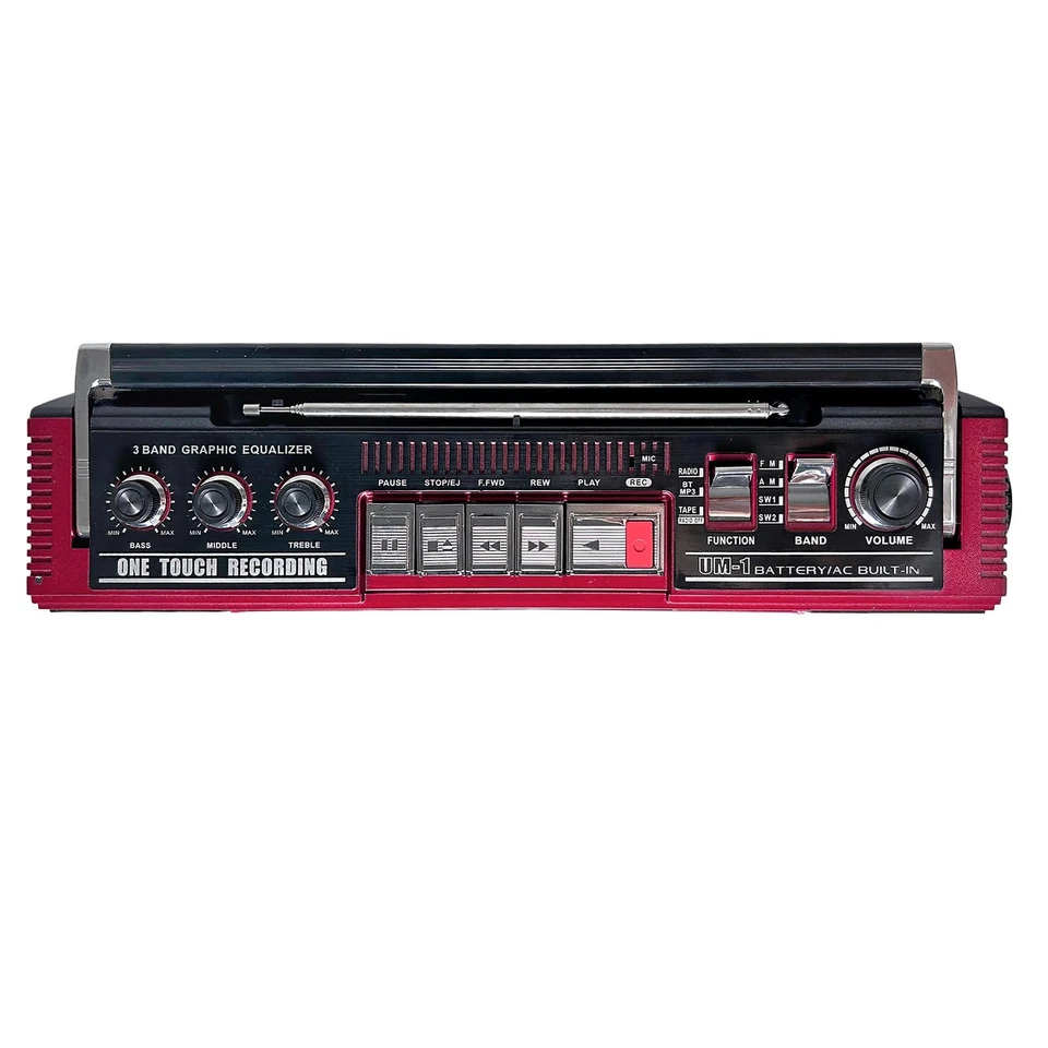 J-220BT Boombox Rojo Conversión MP3 de Radio a Cassette con 4 Bandas (AM, FM, Foto 3 de 4