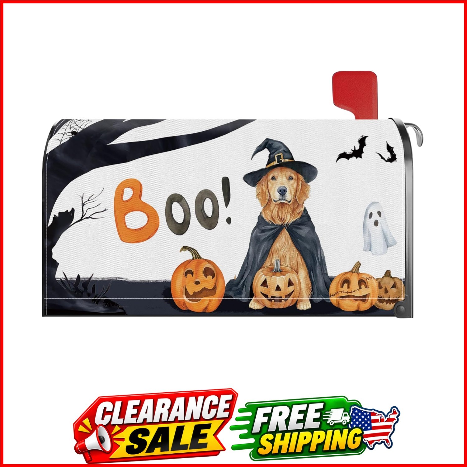 Halloween Golden Retriever Perro Calabaza Buzón Cubierta Magnética Tamaño Estándar
