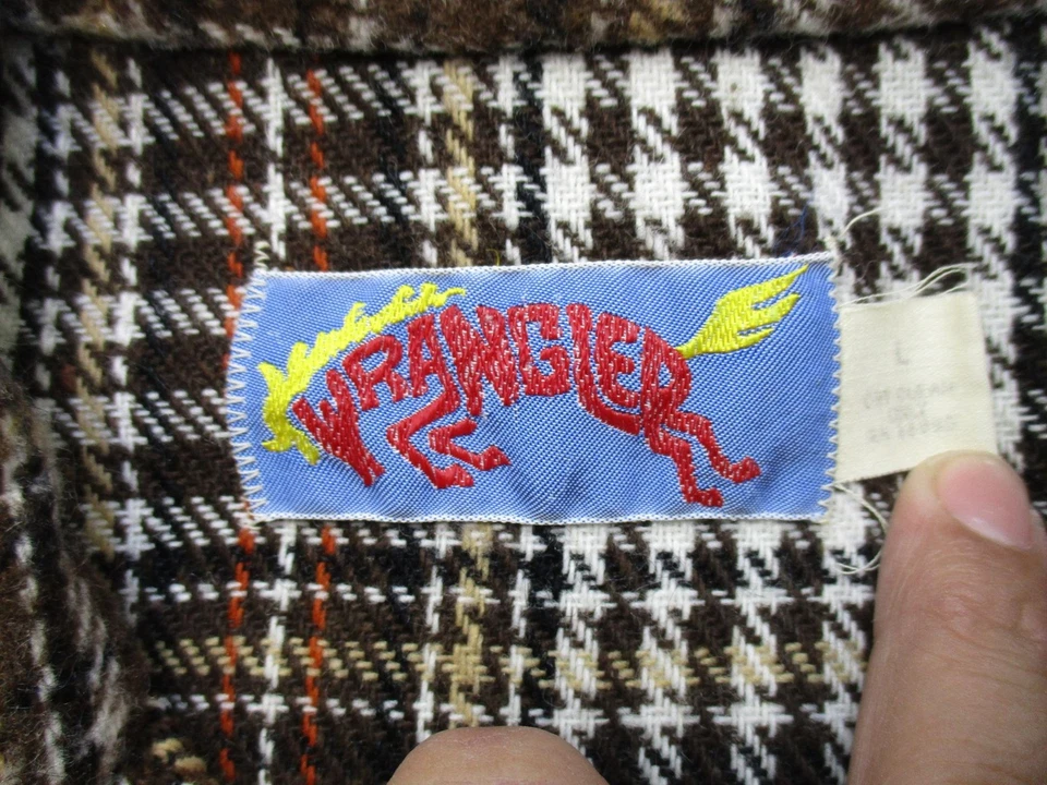 Camisa Wrangler De Colección Para Hombres Grande Marrón Cuadros Western Shacket Años 70 Franela EE. UU. Foto 3 de 4