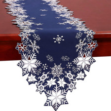 Embroidered Snowflakes Table Runners for Christmas Holiday and Winter Navy Blue