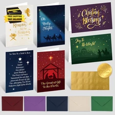 Religious Christmas Cards with Envelopes,18 Pack 4" X 6" Gold Foil Embossed Chri