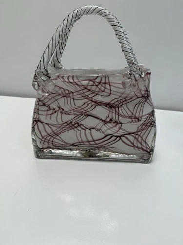 Lg Murano Style Hand Blown Art Glass  Purse Vase, Abstract Design VTG