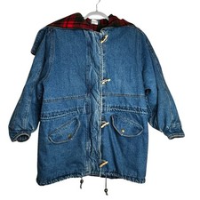 Rock Creek Denim Barn Chore Coat Western Hood Red Plaid 90's Size Large