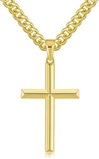 Cross Necklace for Men Gold 14K Chain 22in 