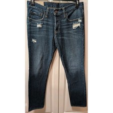 Hollister Y2K Men's 32 X 30 Denim Skinny Button Fly Dark Blue Jeans Distressed