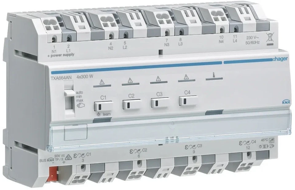 HAGER easy TXA664AN UNIVERSAL-DIMMAKTOR / KNX / 4x300W ESL / LED +++ NEU +++ OVP - Bild 1 von 1