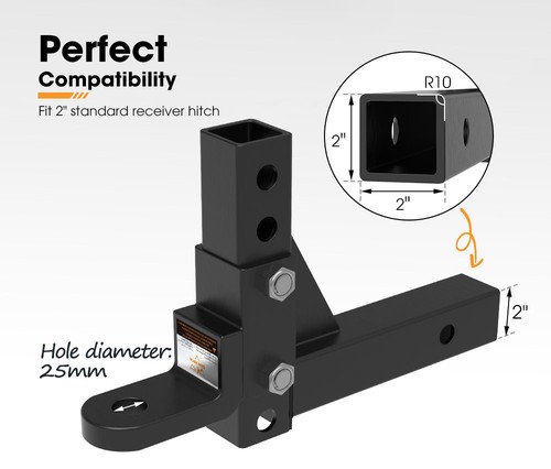 SAN HIMA Max 6500LB Towbar Ball 2" Hitch 6 Holes Adjustable Tow Bar Tongue 4WD - Picture 5 of 12