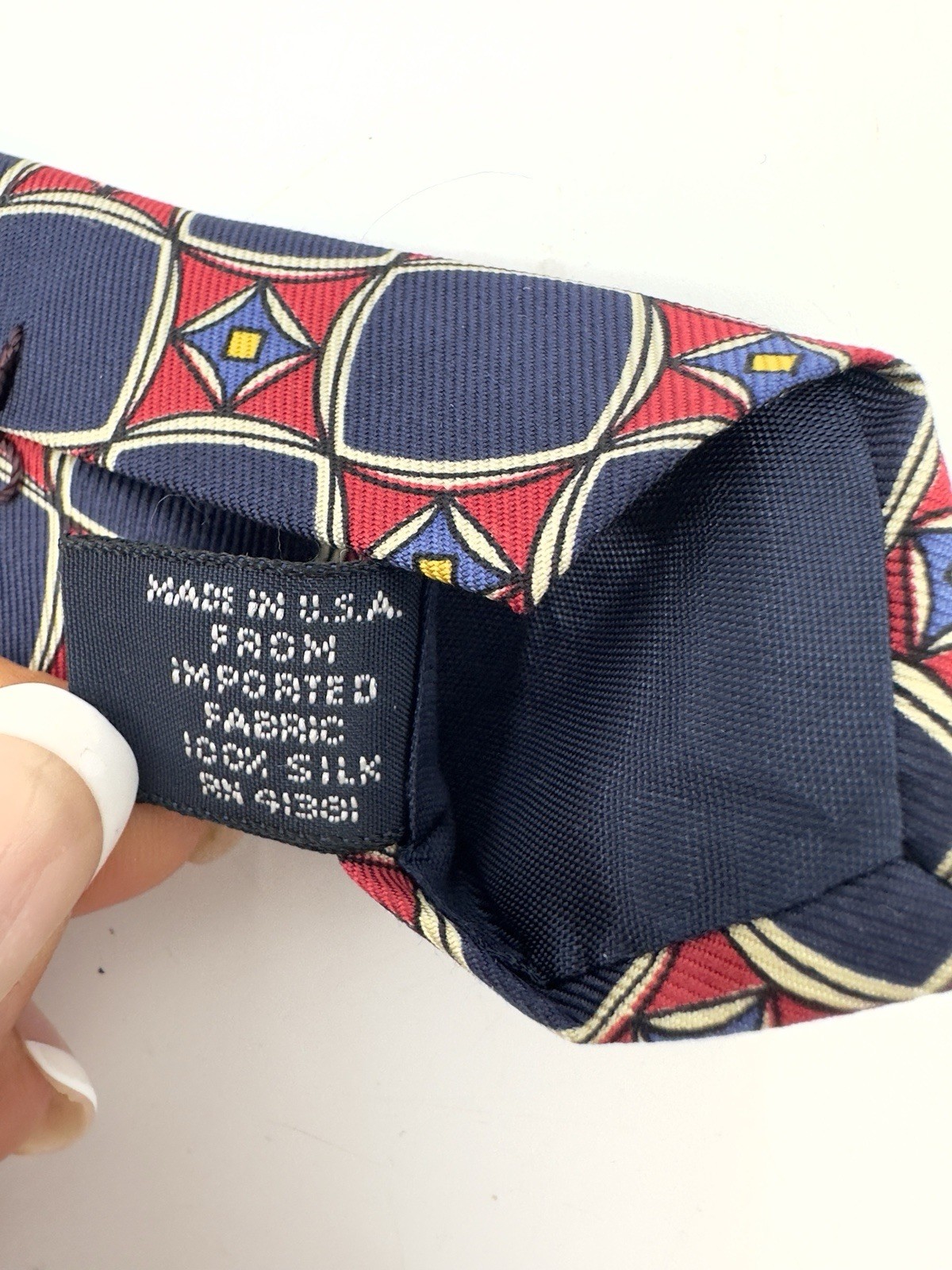 Vintage Polo Ralph Lauren Silk Tie Blue Red Yellow Cream Geometric Made In USA thumbnail 5