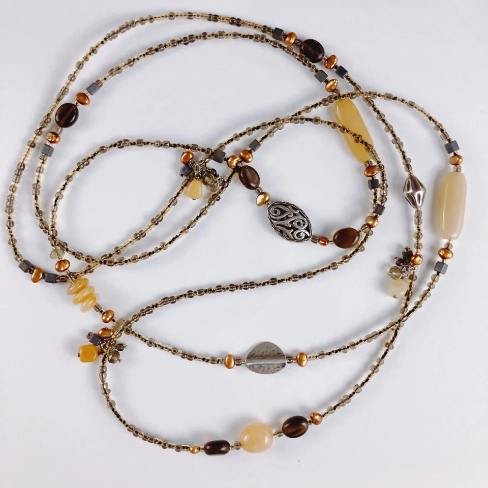 Signed Silpada N1928 60" Sterling Serpentine Bronze Pearl Glass Necklace Wrap - Image 3 of 4
