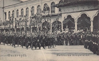 Defilarea Drapelelor Flag Parade Bucharest Romania 1910c postcard