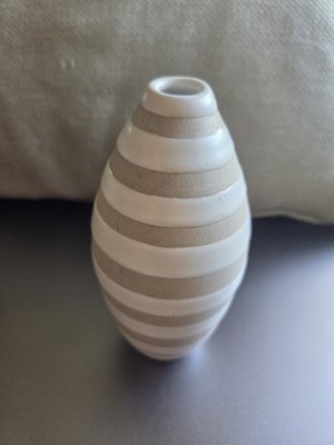 Vintage Jonathan Adler  Pot Au Porter  Striped Vase Pottery Handmade White Tan