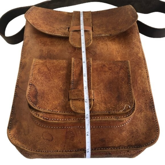 Vintage 70s distressed rectangular shaped brown l… - image 14